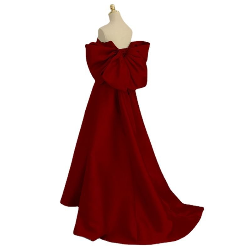 Plain Bow A-Line Tube Evening Gown