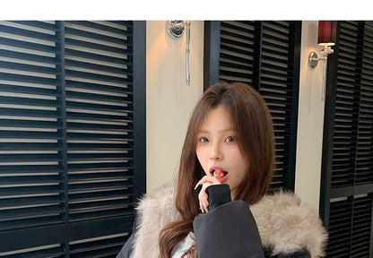 Faux Fur Lining Hood Zip Jacket