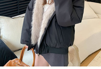 Faux Fur Lining Hood Zip Jacket
