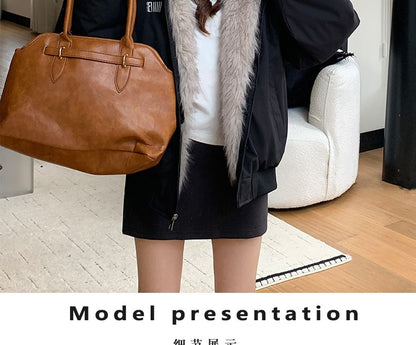 Faux Fur Lining Hood Zip Jacket