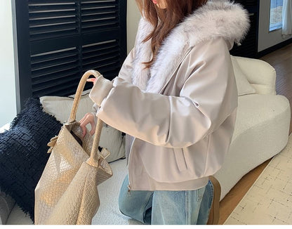 Faux Fur Lining Hood Zip Jacket