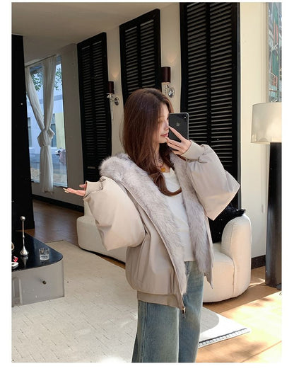 Faux Fur Lining Hood Zip Jacket