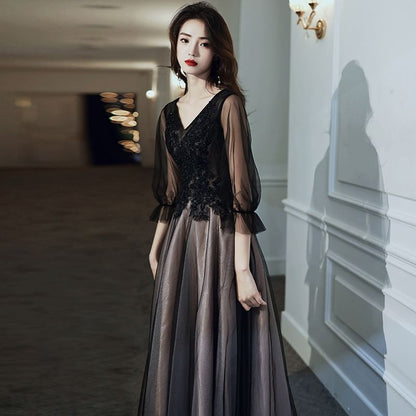 V-Neck Mesh A-Line Evening Gown
