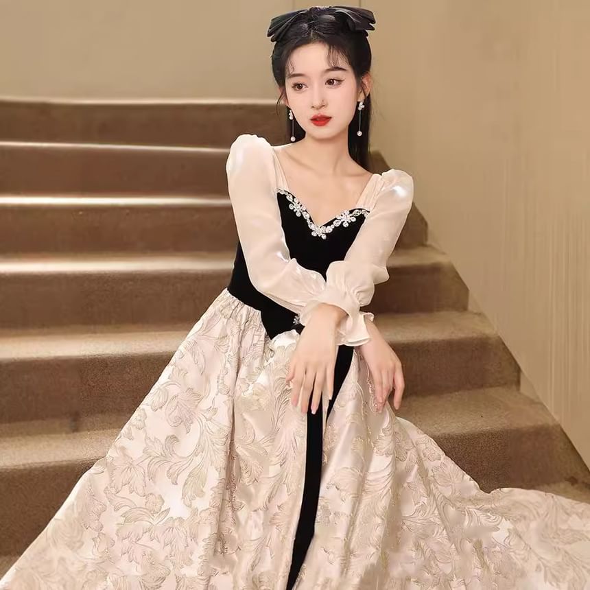 A-Line Long-Sleeve Tone Gown Evening Two