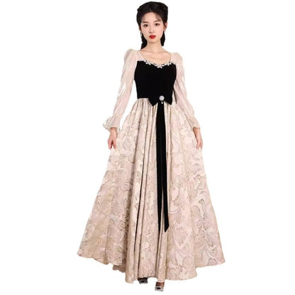 Long-Sleeve Two Tone A-Line Evening Gown