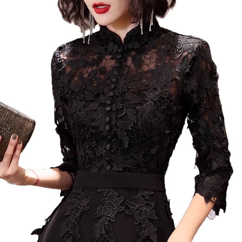 Lace / Gown Dress Evening 3/4-Sleeve A-Line