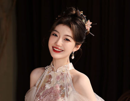 Sleeveless Floral Embroidery Sheath Evening Gown