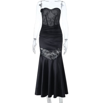 Strapless Lace Panel Mermaid Evening Gown