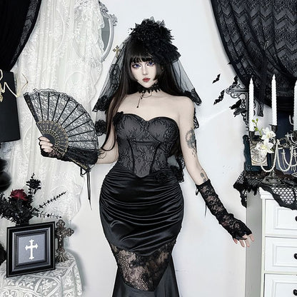 Gown Lace Strapless Panel Evening Mermaid