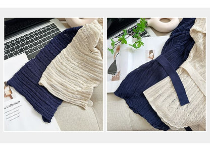 Plain Perforated Tie Waist Cardigan