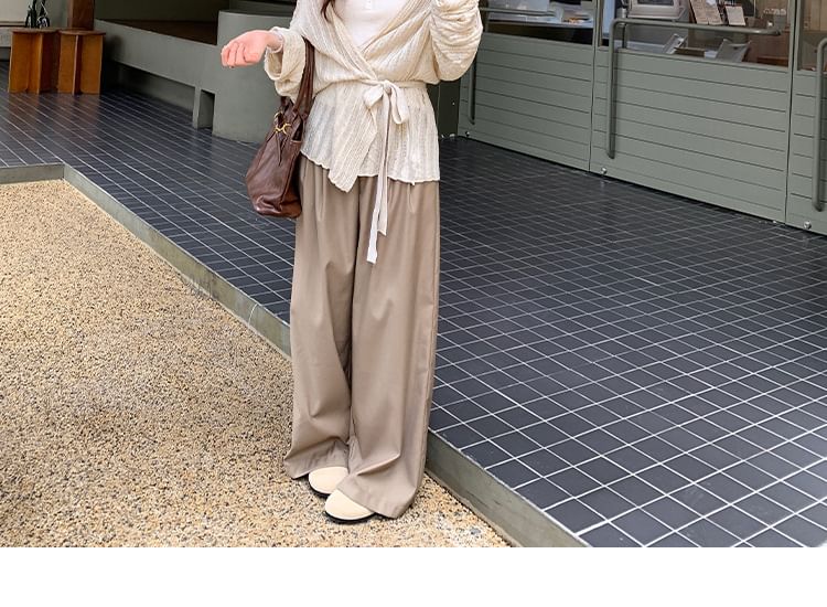 Plain Perforated Tie Waist Cardigan
