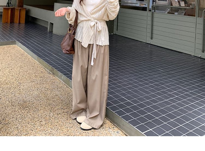 Plain Perforated Tie Waist Cardigan