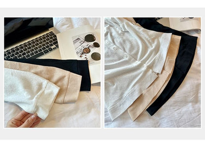 Crew Neck Button-Up Plain Cardigan