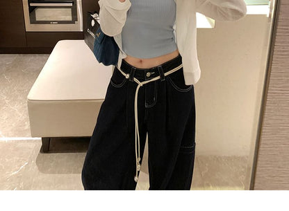Crew Neck Button-Up Plain Cardigan