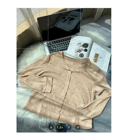 Crew Neck Button-Up Plain Cardigan