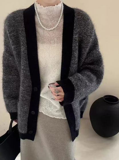 V-Neck Melange Cardigan