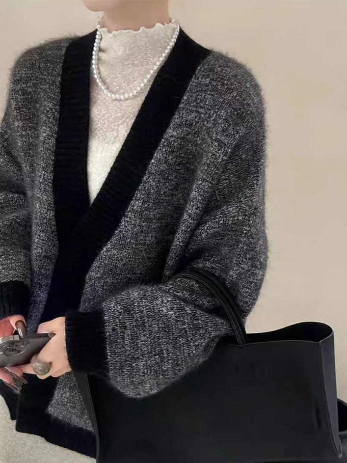 V-Neck Melange Cardigan
