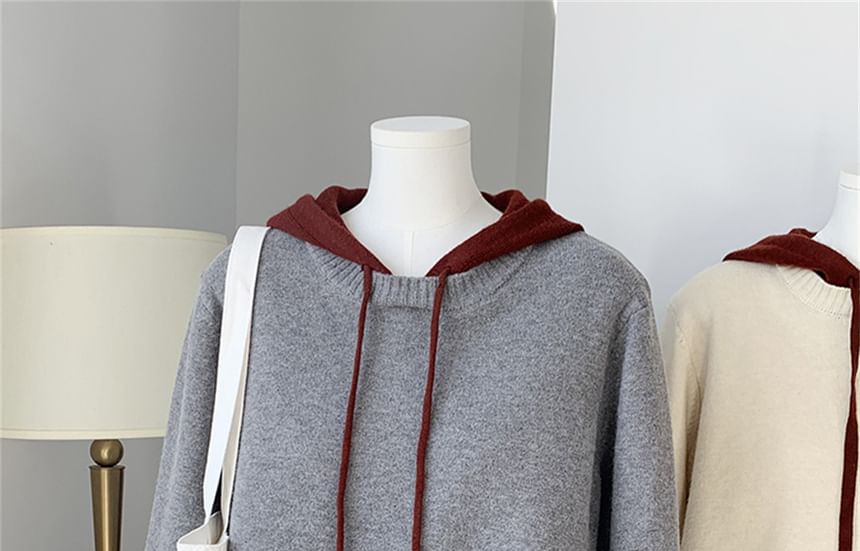 Two-Tone Hooded Faux Layer Pullover Sweater