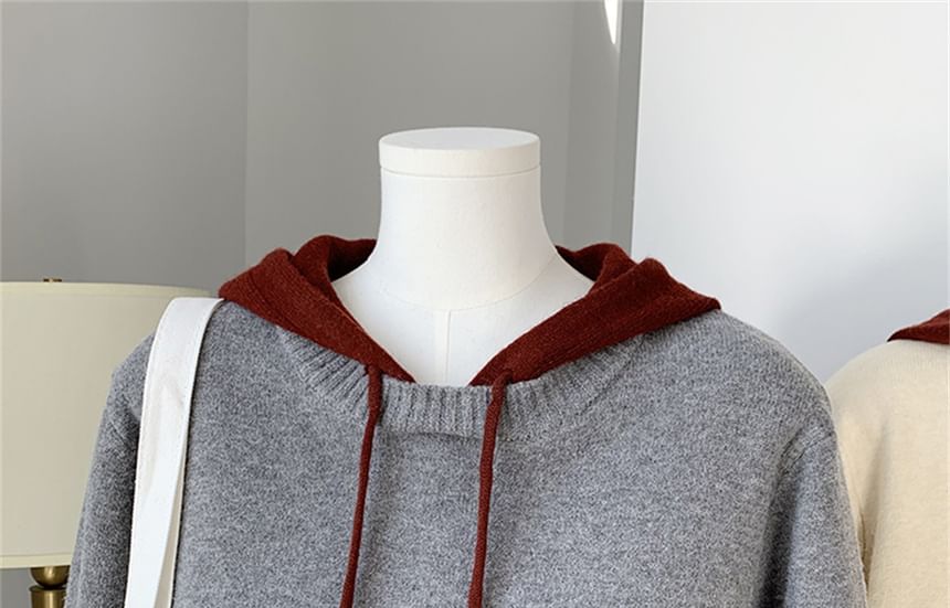 Two-Tone Hooded Faux Layer Pullover Sweater