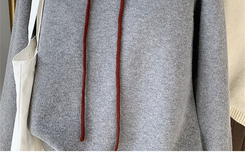 Two-Tone Hooded Faux Layer Pullover Sweater