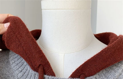 Two-Tone Hooded Faux Layer Pullover Sweater