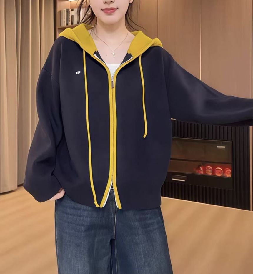 Two Tone Hood Zip Cardigan