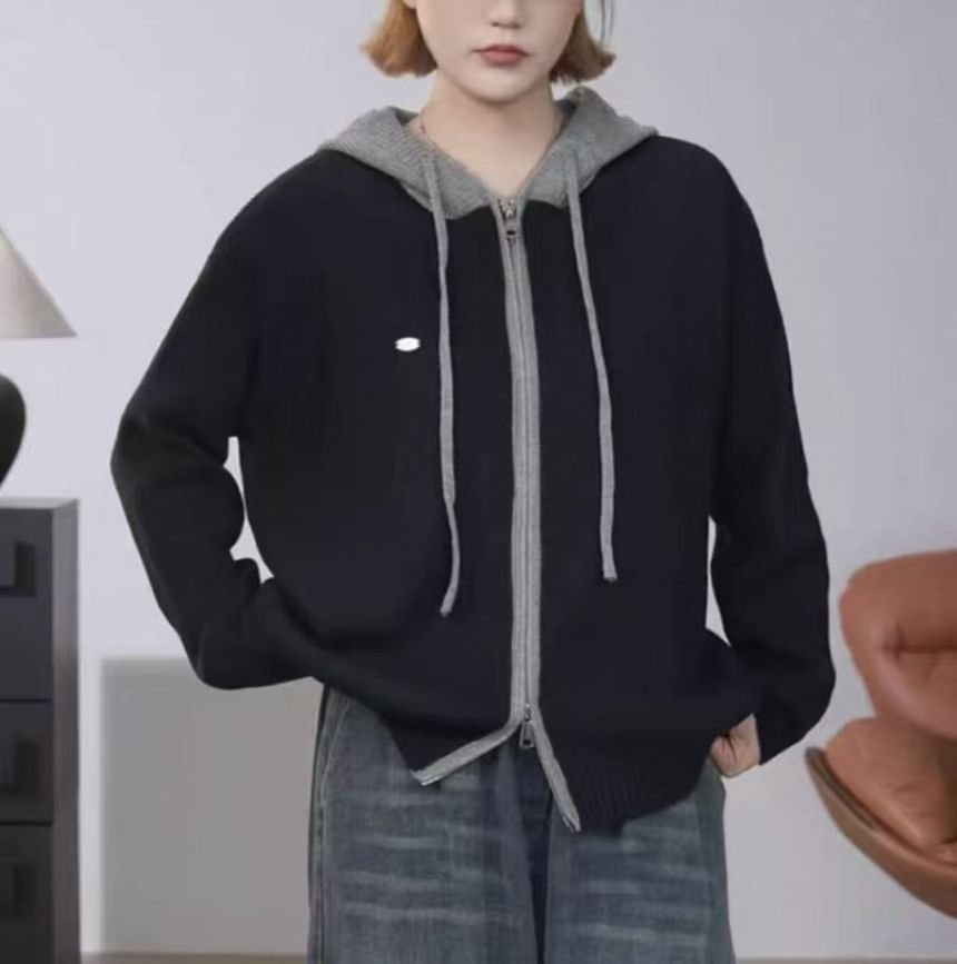 Two Tone Hood Zip Cardigan