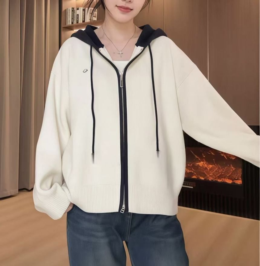 Two Tone Hood Zip Cardigan