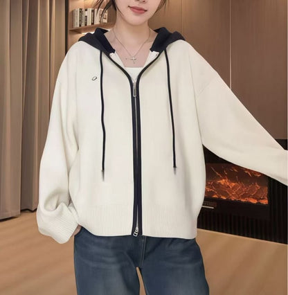 Two Tone Hood Zip Cardigan