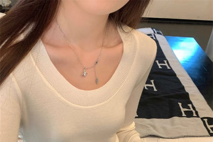 Plain Scoopneck Extended Sleeve Knit Tee