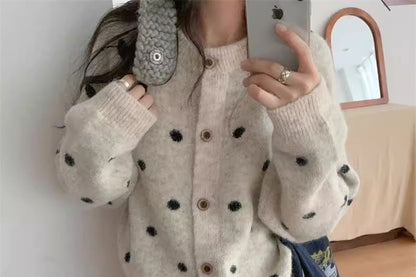 Round Neck Dotted Cardigan