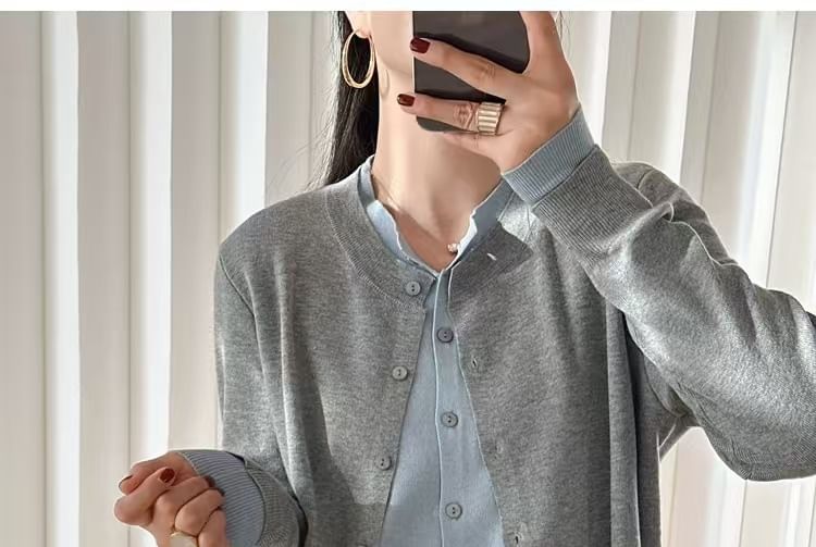 Round Neck Mock Two Piece Cardigan