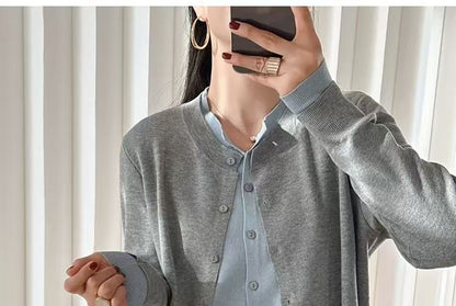 Round Neck Mock Two Piece Cardigan