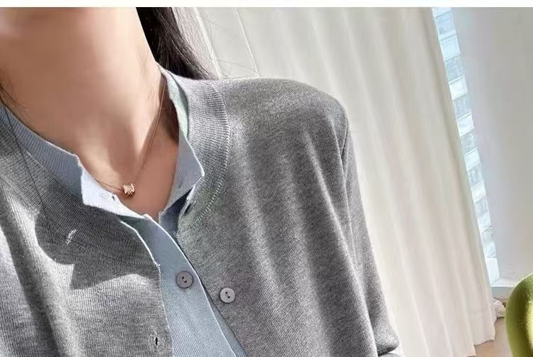 Round Neck Mock Two Piece Cardigan