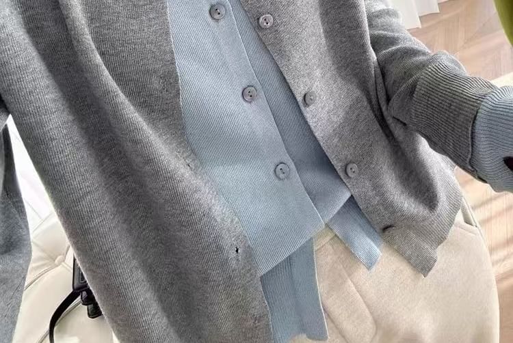 Round Neck Mock Two Piece Cardigan
