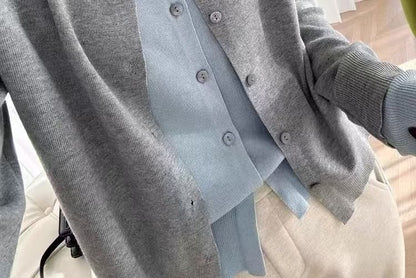 Round Neck Mock Two Piece Cardigan