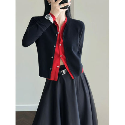 Round Neck Mock Two Piece Cardigan