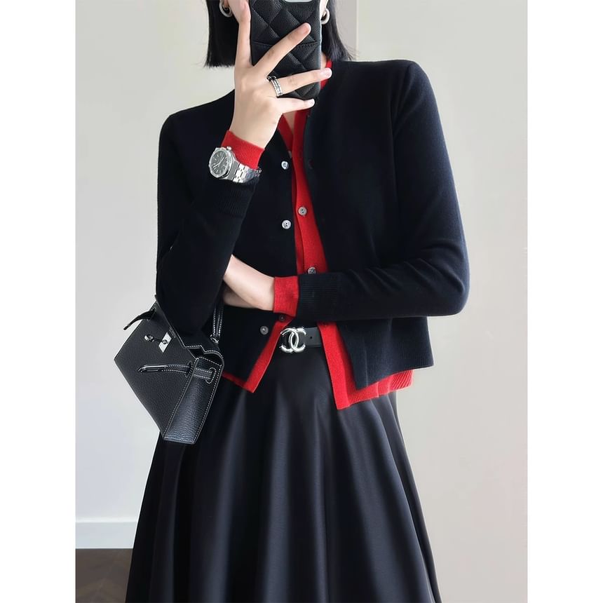 Round Neck Mock Two Piece Cardigan