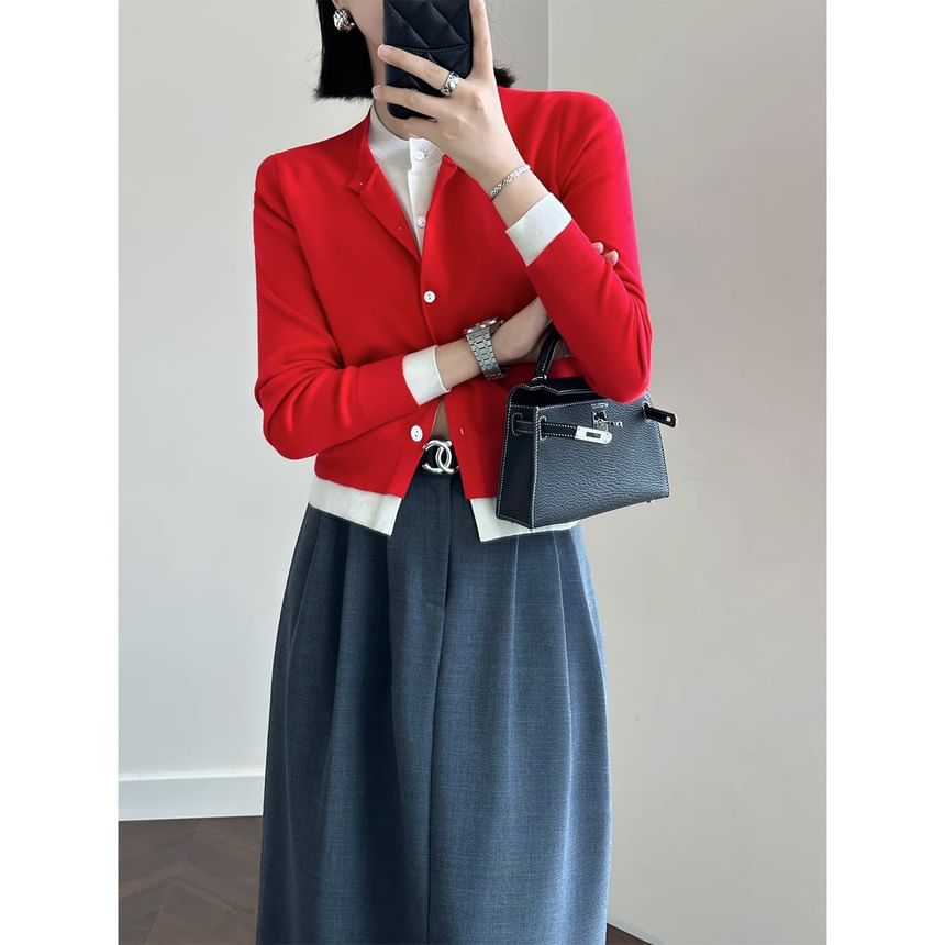 Round Neck Mock Two Piece Cardigan