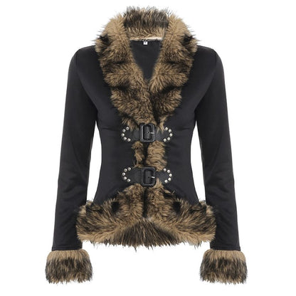 Long Sleeve Faux Fur Trim Slim-Fit Jacket