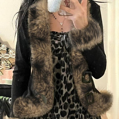 Long Sleeve Faux Fur Trim Slim-Fit Jacket