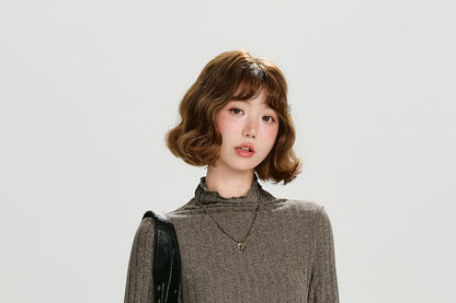 Ribbed Melange Mockneck Extended Sleeve Top