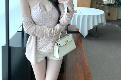 Plain Cardigan / Lace Cami Top