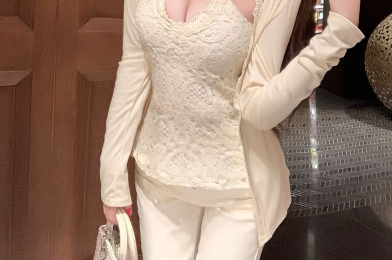 Plain Cardigan / Lace Cami Top