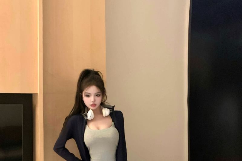 Plain Cardigan / Crop Cami Top / Mid Rise Flared Pants