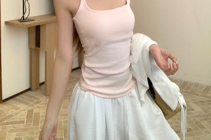 Plain Cami Top / Cardigan / High Waist Wide Leg Pants