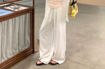 Plain Cami Top / Cardigan / High Waist Wide Leg Pants