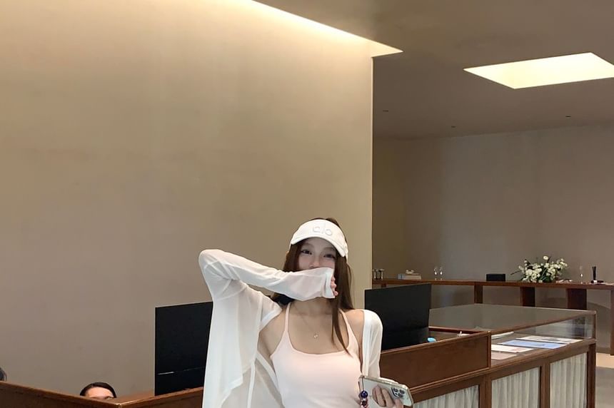 Plain Cami Top / Cardigan / High Waist Wide Leg Pants