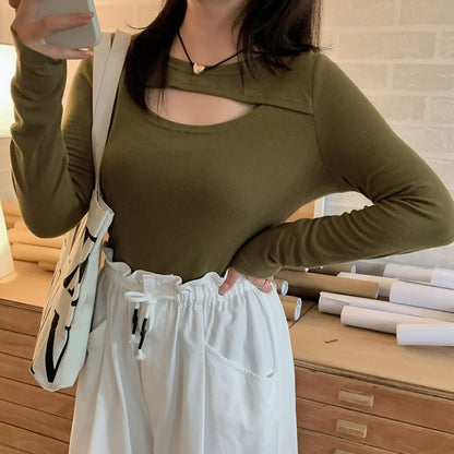 Plus Size Long-Sleeve Crew Neck Cutout Knit Top