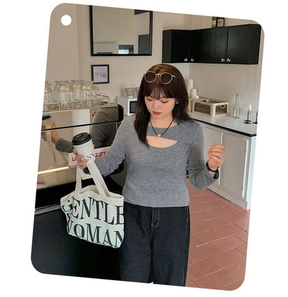 Plus Size Long-Sleeve Crew Neck Cutout Knit Top